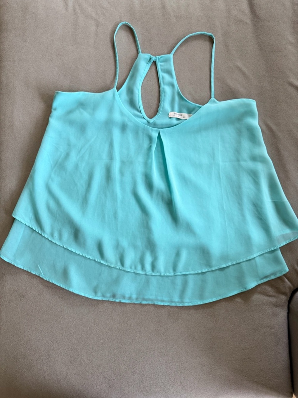 Bershka Sheer Light Blue Layered Spaghetti-Strap Tank Top - Picture 4 of 6